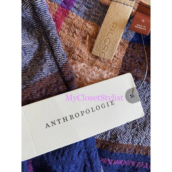 Anthropologie Pilcro Plaid V Neck Blouse NWT! Small Pink Top sold out - Picture 4 of 6